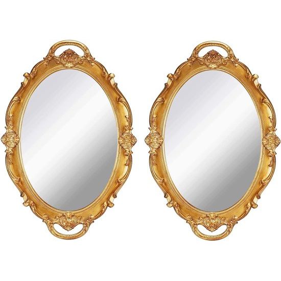 Vintage spiegel kleine wandspiegel hangspiegel 36,8 x 25,4 cm ovaal goud 2 stuks