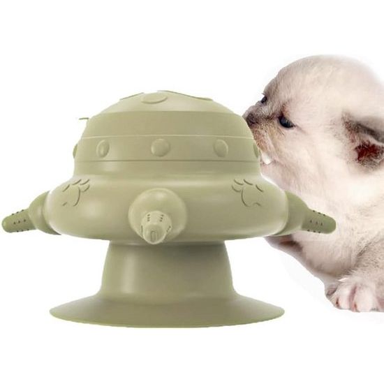 Voerstation voor puppy's, Bionic Silicone Pet Milk Bowl met 4 fopspenen en zuignap voor puppyvoeding voor kitten Puppy borstvoeding (saai geel)