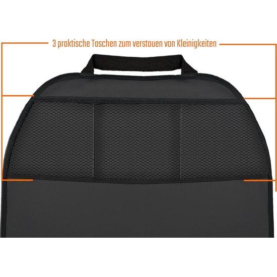 Rugleuningbeschermers, 2 stuks, bescherming voor rugleuning auto en kinderen, rugleuningbescherming, achterbankbeschermer, zitting, kunstleer, zwart, 3 vakken, organizer, bescherming voor autostoel, stoel