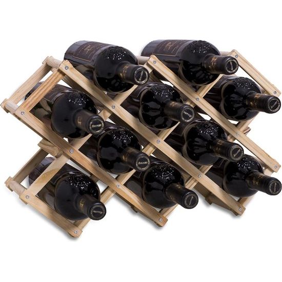Wijnrek van hout, stapelbaar, 10 flessen opslag drankrek, 45 x 12,5 x 31 cm, vintage flessenrek voor het opbergen van wijn, met de hand gemonteerd voor bar, woonkamer, keuken