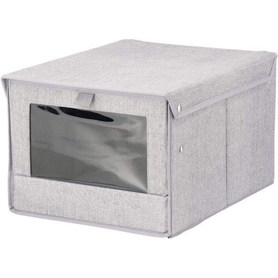 mDesign - Opbergboxen in 2-delige set - bergruimte voor kledingkast - voor slaapkamer en babykamer - groot/met deksel en zichtvenster/stof/kubusvormig - grijs