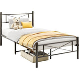 Metalen bed met lattenbodem, bedframe met hoofdeinde, eenpersoonsbed, gastenbed, eenpersoonsbedframe, 90 x 200 cm, zwart