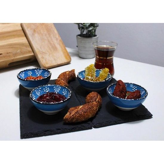 Kleine keramische schalen set van 6 - serveerschalen set voor tapas, dip, dessert, snackschaal - kleurrijke en individueel gedessineerde handgemaakte schalen - 8x4 cm (Iznik Set Blauw)