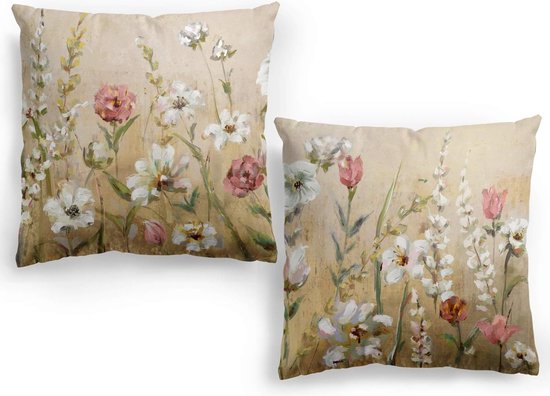 Set van 2 kussenslopen met 2 kussenslopen, 50 x 50 cm, abstracte bloemen, aquarel, decoratie, gele kussenslopen, vierkant, zacht, boerderijkussenslopen voor bank, bed, auto