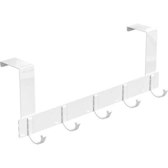 Deurkapstok met 5 haken, kapstokken voor deur zonder boren, deurhaken voor keuken, badkamer, woonkamer en hal (wit)