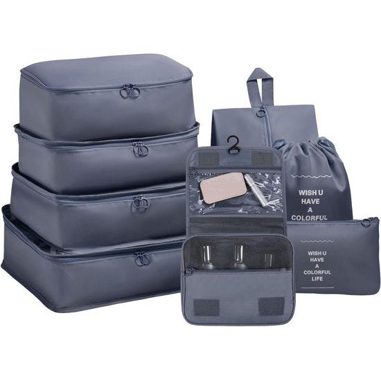 Koffer Organizer Set 8-delig, verpakking cubes, waterdichte reistas, kledingtassen, paktassen voor koffer, kofferorganizer, reistas met make-uptas, schoenenzak, USB-kabeltas (As)