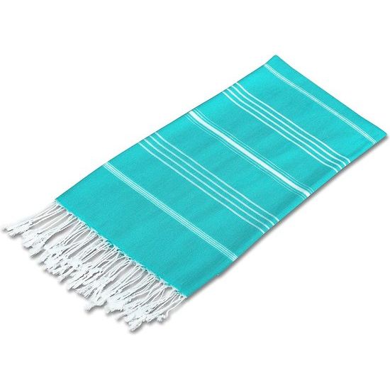 Set van 2 premium hamamdoeken met handgeknoopte franjes, 100% katoen, XXL strandhanddoek, 100 x 200 cm, Oeko-TEX 100, grote strandhanddoek, saunahanddoek en reishanddoek, turquoise