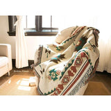 Boho-deken met franjes, etnische deken, geweven deken, geometrisch Azteekse patroon, overtrek voor bank, voor thuis, kantoor, reizen, tenten, 90 x 180 cm