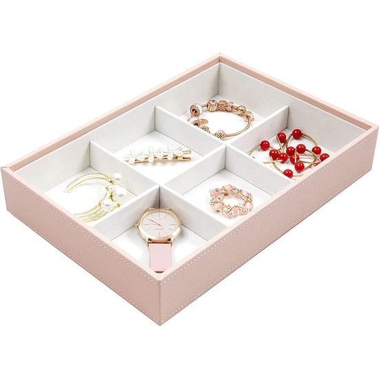 Sieradendoos, lade-organizer, juwelendoosje, stapelbaar, PU-lederen lade-inzetstuk, sieradendoos voor oorbellen, ringen, halskettingen, armbanden, hoge capaciteit