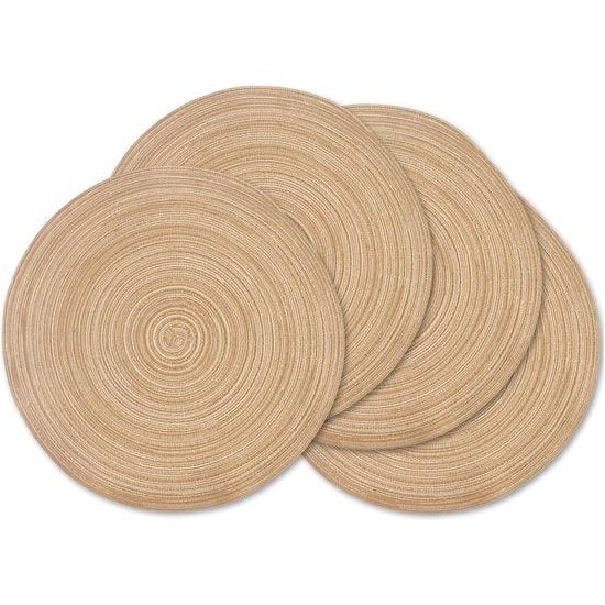 Set van 4 ronde gevlochten wasbare placemats 45 cm linnen geel