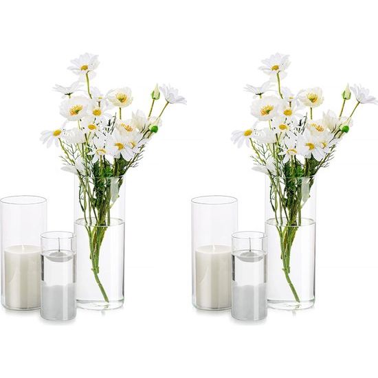 Bloemenvaas Helder, 2 Sets Glasseam Moderne Basic Vazen Voor Tafeldecoratie Bruiloft Tafeldecoraties Bloemen Rozen Pampasgras Kandelaars Voor Woonkamer Ornamenten,