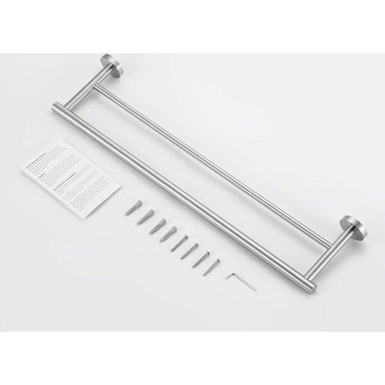 Double Towel Rail Bathroom Towel Holder Stainless Steel Wall Mounted 60 cm Brushed A2001S60-2