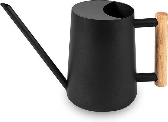 Gieter kamerplanten, 1000 ml, metaal, roestvrij staal, kleine moderne irrigatiepot met lange uitloop voor kamerplanten, bonsai, outdoor, tuin, bloemendecoratie (zwart)