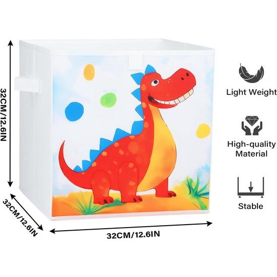 Opbergdoos voor kinderen, groot, 4 stuks, opvouwbare Oxford-speelgoedkist met handvat voor jongens en meisjes, lichte speelgoedorganisatoren en opslag in de kinderkamer, 32 x 32 x 32 cm (dinosaurus)