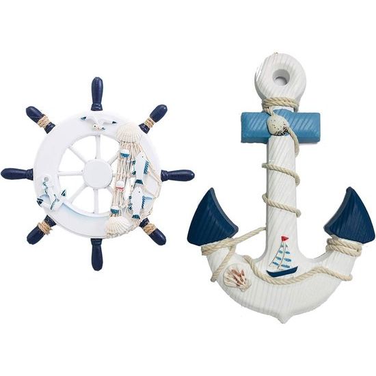 Stuurwiel van hout en 33 cm, houten wanddecoratie, mediterrane stijl, nautisch cadeau, slaapkamer, bar, nautische wanddecoratie, houthandwerk