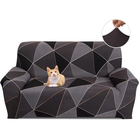 Bankhoes voor 3-zits, elastische stretch spandex, antislip, wasbaar, met armleuning, bruine geometrie