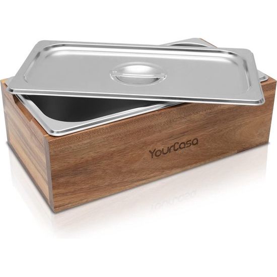 Biologische afvalemmer keuken - acaciahout en roestvrij staal voor dagelijks biologisch afval - vaatwasmachinebestendig - uitneembaar inzetstuk bio-afval container compostemmer prullenbak