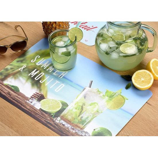 Placematset voor eetkamer LIME COCKTAIL-TIME "SUMMER & MOHITO", set van 4 uitneembaar polypropyleen, voornamelijk 4 stuks 45 x 30 cm, 4 stuks