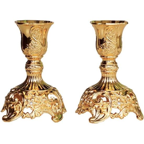 Luxe gegraveerde gouden kandelaars Set van 2 premium gouden kandelaars (goud)