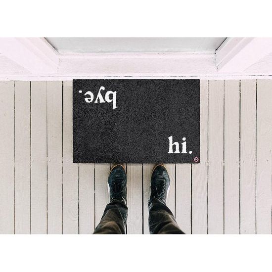 Hi Bye Deurmat 75 x 50 cm zwart nylonvezels robuust ontwerp vuilvangmat met spreuk – deurmat wasbaar buiten en binnen