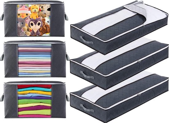 Opbergtas voor onder het bed, 90 liter, opvouwbare opbergtas, kledingbox, vliesstof met helder venster en handgreep, bedlade voor dekbedden, kussens, dekens