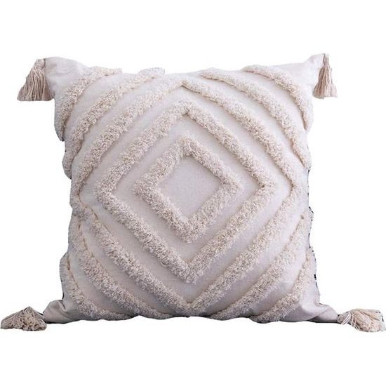 Decoratieve kussenhoes met franjes, boho, super zachte kussenhoezen, kwastjes voor bank, slaapkamer, woonkamer, 45 x 45 cm, beige
