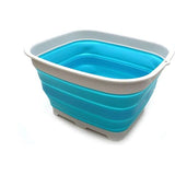 Foldable bowl of 15 liters with drain plug - Foldable sink - Portable dishwasher sink - Space-saving kitchen rack (light blue)