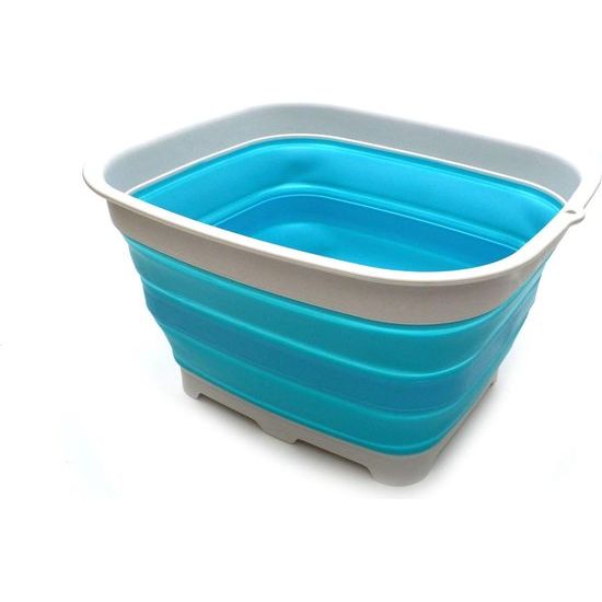 Foldable bowl of 15 liters with drain plug - Foldable sink - Portable dishwasher sink - Space-saving kitchen rack (light blue)