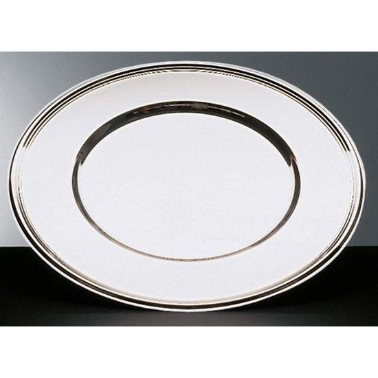 Placemat - hoogglans gepolijste decoratieve plaat, Ø 33 cm diameter, placemat met parelrand, onderborden van roestvrij staal, stapelbaar, vaatwasmachinebestendig, zilver