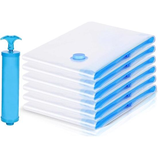 Pak van 12 vacuümzakken voor kleding 60 x 40 cm, RISVOWO reisopbergzakken met pomp, herbruikbare vacuümzakken voor kleding, opbergzakken klein voor kleding, dekbedden, beddengoed, kussens