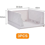 Pack of 3 Organiser, Wardrobe Stackable, Stackable Wardrobe Storage Box, Wardrobe Storage Boxes, Foldable Storage Boxes, Drawer Plastic Shelf Basket, 43 x 33.5 x 18.5 cm