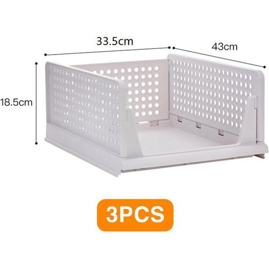 Pack of 3 Organiser, Wardrobe Stackable, Stackable Wardrobe Storage Box, Wardrobe Storage Boxes, Foldable Storage Boxes, Drawer Plastic Shelf Basket, 43 x 33.5 x 18.5 cm