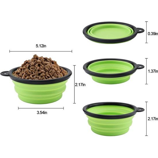 Set van 2 opvouwbare hondenbakken, reisbak voor huisdieren met deksel en haak, draagbare siliconen voerbak, hondenbak voor reizen, wandelingen, kennel, kamperen (450 ml, blauw en groen)