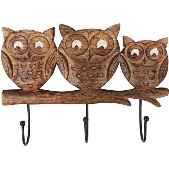 Houten Uilvormige Sleutelhouder Muur Decoratieve Hanger met Haken voor Jas Handdoek Hoed Kleding - Woondecoratie Keuken Kantoor Boerderij Geschenken Hal (38