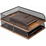 Brievenbak van hout en metaal, vintage design, bureau-organizer, papierhouder, kantoordocumentenorganizer (zwart)