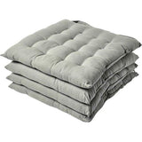 Set van 4 stoelkussens 40 x 40 cm, grijs, zitkussen met bandjes en knoopsluiting, effen kussens voor stoelen met overtrek van 100% katoen en zachte polyester vulling, lichtgrijs