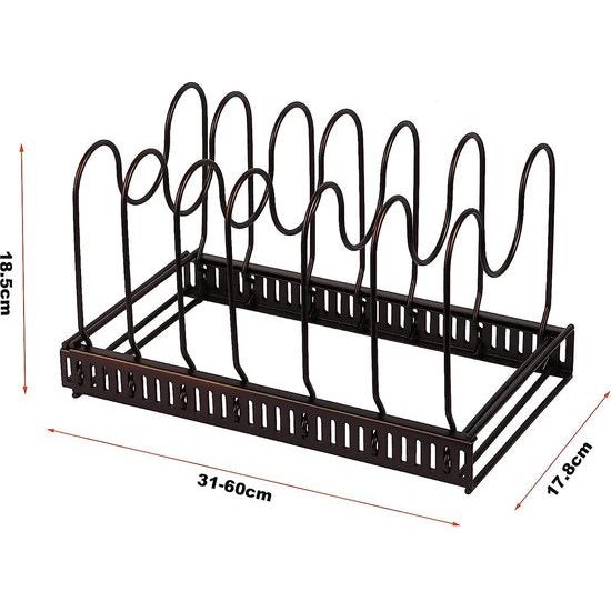 Organizer voor potten en pannen, bordenhouder, pannenplank met 7 verstelbare verdelers, perfect voor potten, pannen, kommen, borden en snijplanken