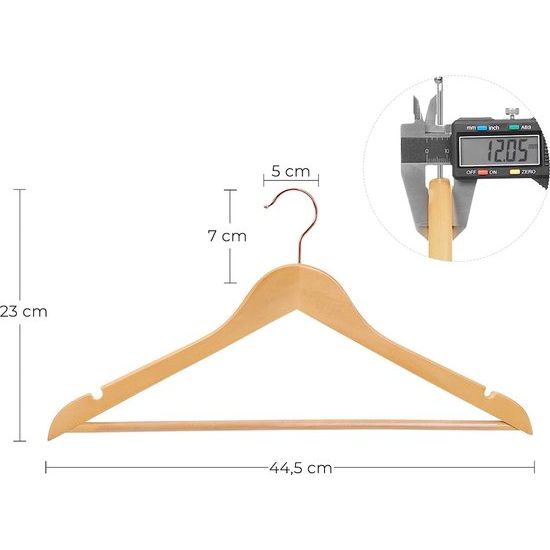 SONGMICS Kleiderbügel-10 Stück, Kanten, mit Rutschfestem Steg, 360°drehbarer Haken, CRW001-10, Holz, Natur, 10