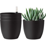 Zelfwater gevende plantenpot met waterindicator, set van 4, met wateropslag, voor gebruik binnen en buiten, 15 cm, zwart