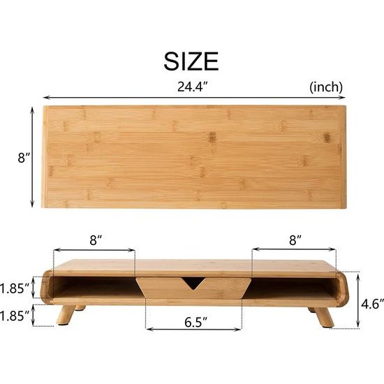 Bamboe monitorstandaard hout geen montage vereist monitorstandaard met lade prachtige schermverhoging bureau (bamboe)