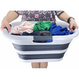 Wasmand, container, kunststof, 30 l, container, pop-up container/organizer, versleepbare container, voorraadcontainer (1, grijs/leigrijs)