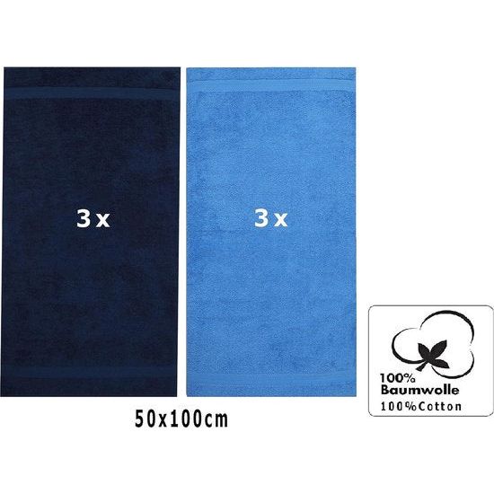 6 stuks handdoeken premium 100% katoen afmeting 50 cm x 100 cm donkerblauw/lichtblauw