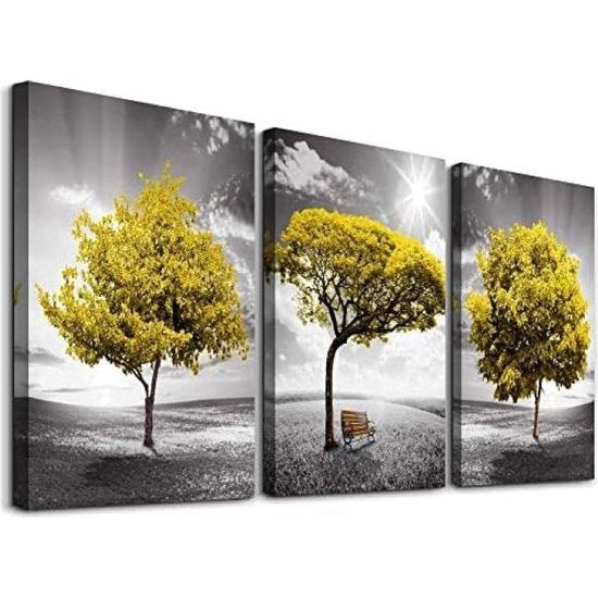 Canvas foto's geel boom landschap wandafbeeldingen woonkamer kamer deco moderne muurschildering slaapkamer met lijst set canvas wanddecoratie keuken muur decoraties 3 stuks