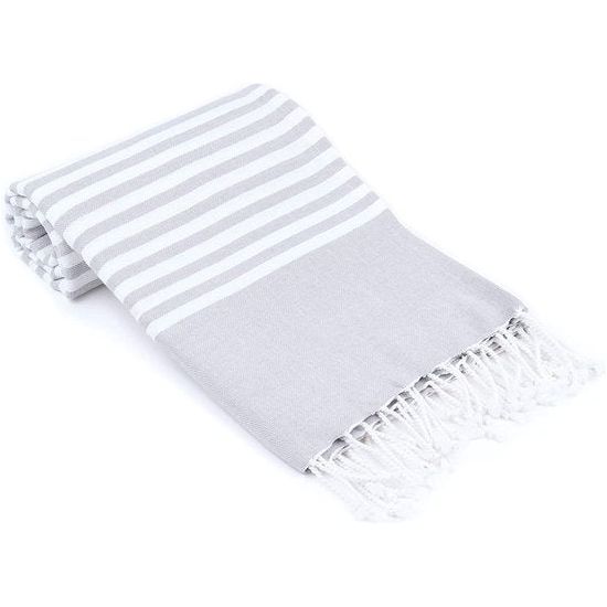 Fouta hamamdoek, badhanddoek, ideaal voor strand, sauna, yoga, reizen, baden - XXL (100 x 180 cm) - 100% katoen, Oeko-Tex® (lichtgrijs)