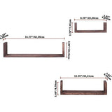 Rustiek zwevend rek in U-vorm in vintage design - set van 3 - inclusief schroeven en pluggen - landhuis houten planken voor slaapkamer, woonkamer en meer - rustiek design - bruin