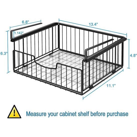 Set van 2 hangmanden, metalen hangmand, opbergorganisator voor onder de kast, perfecte opbergmand voor keuken, bureau en voorraadkast - zwart