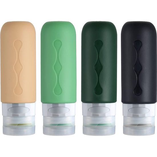 Siliconen rijstflessen, 90 ml, set van 4 stuks, lege rijstcontainers en toiletartikelen, FDA goedgekeurde navulbare vloeistofcontainer voor shampoo, crème, spoeling en lichaamsverzorging, groen