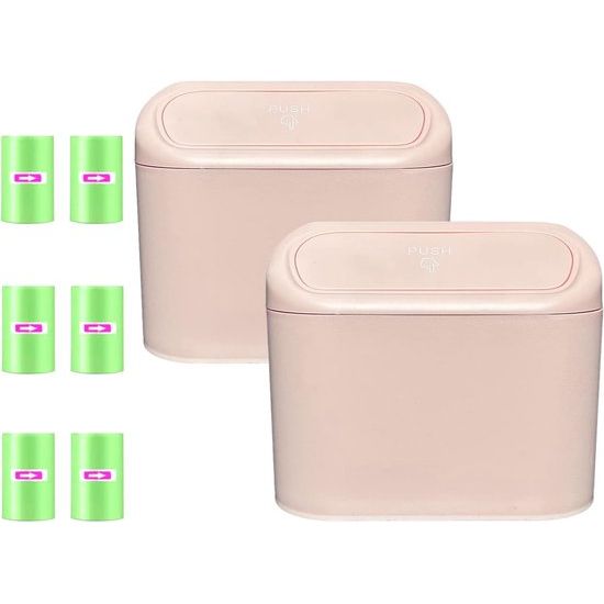 2 x vuilnisemmer auto met 120 stuks auto-afvalzakken, automatische afvalemmer, kleine auto-afvalemmer met deksel, hangende opbergdoos, auto-accessoires (roze)