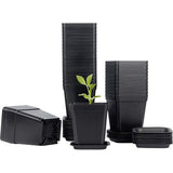 24 stuks vierkante bloempot, 7 cm plastic bloempotten, succulente plantenbakken met palet voor binnen- en buitendecoratie, plantenpot met schotel (zwart)