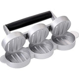 GRÄWE Hamburgerpers voor 3 mini-burgerpers, 3 mini-hamburgerpers van gegoten aluminium met antiaanbaklaag en 60 vellen bakpapier